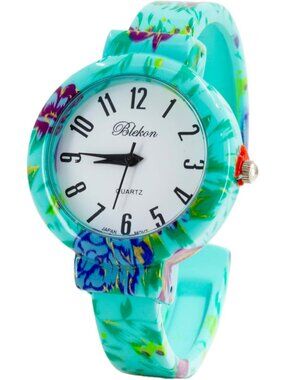 Women's Green Elegant Flower Design Bracelet Cuff Bangle Fashion Wrist Watches